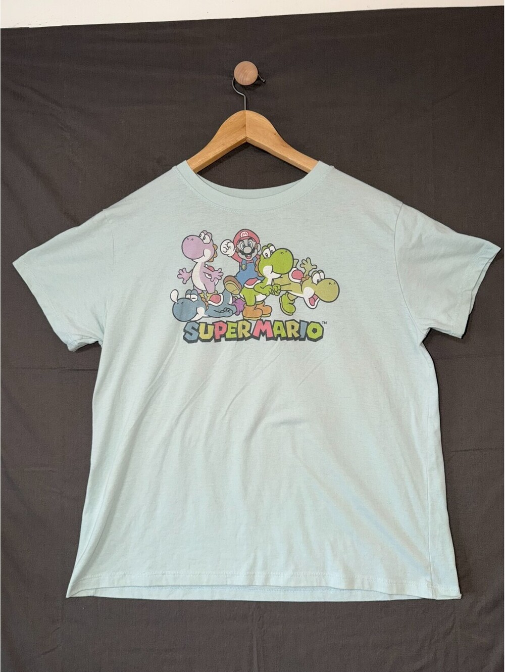 Nintendo Super Mario T Shirt Mens XL Light Blue Mario Yoshi Graphic Short Sleeve